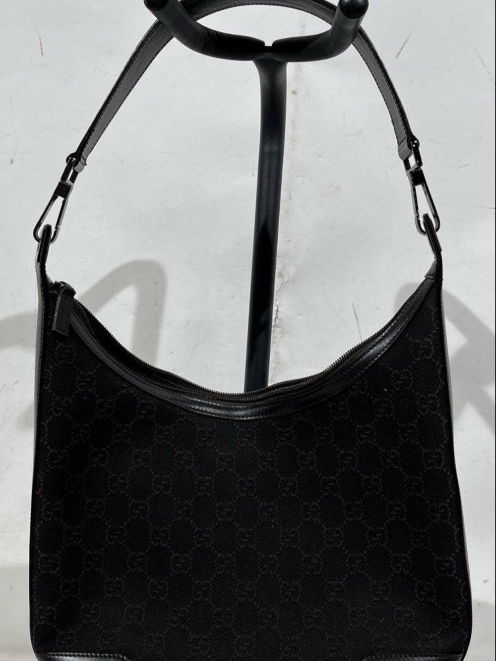 Vintage Black Gucci GG canvas shoulder bag